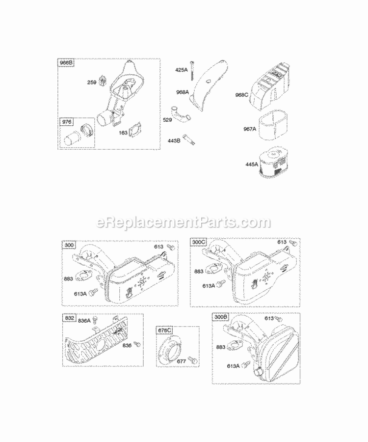 Air Cleaner Exhaust System Diagram and Parts List for 12H672-0005-B1  Briggs and Stratton Engine